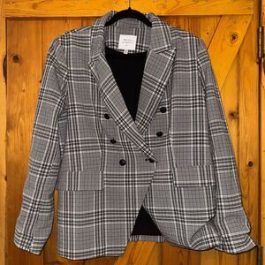 Anthropologie Madison d'Amelie Paris Black and White Checkered Blazer